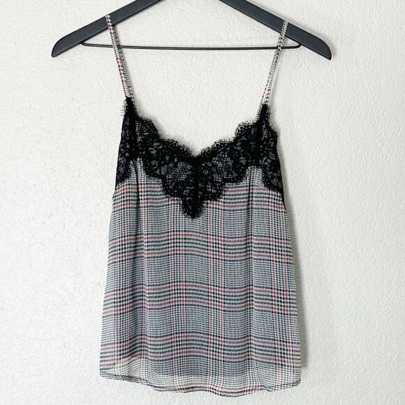 Abercrombie & Fitch Womens Lace Trim Tank Top Grunge Punk Houndstooth‎ Y2K XS - Picture 1 of 8
